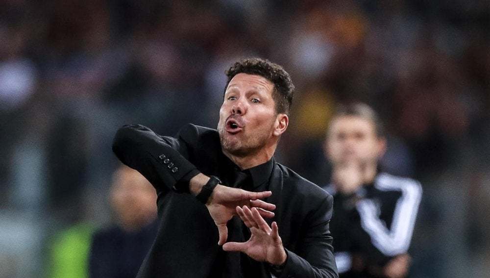 Simeone, durante el Roma - Atlético de Madrid
