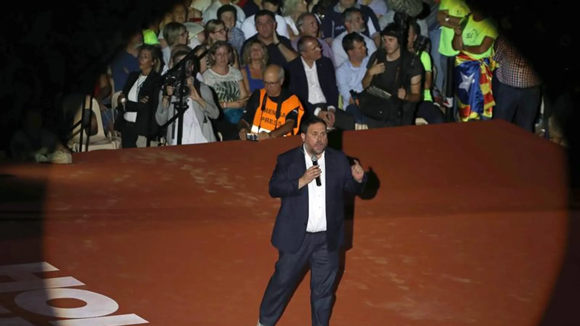 El vicepresidente del Govern, Oriol Junqueras durante su intervención en el Tarraco Arena