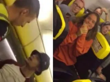 Fotomontaje del enfrentamiento y los pasajeros que observaban Fotomontaje del enfrentamiento y los pasajeros que observaban