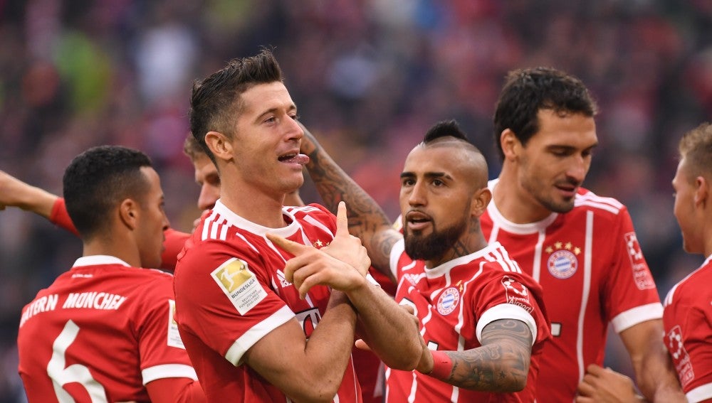 Lewandowski celebra uno de sus goles con el Bayern de Múnich