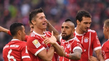 Lewandowski celebra uno de sus goles con el Bayern de Múnich