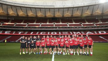 Los jugadores del Atleti, en el Wanda Metropolitano