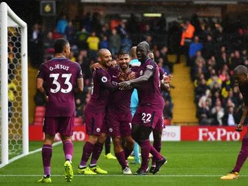Los jugadores del Manchester City celebran un gol Los jugadores del Manchester City celebran un gol