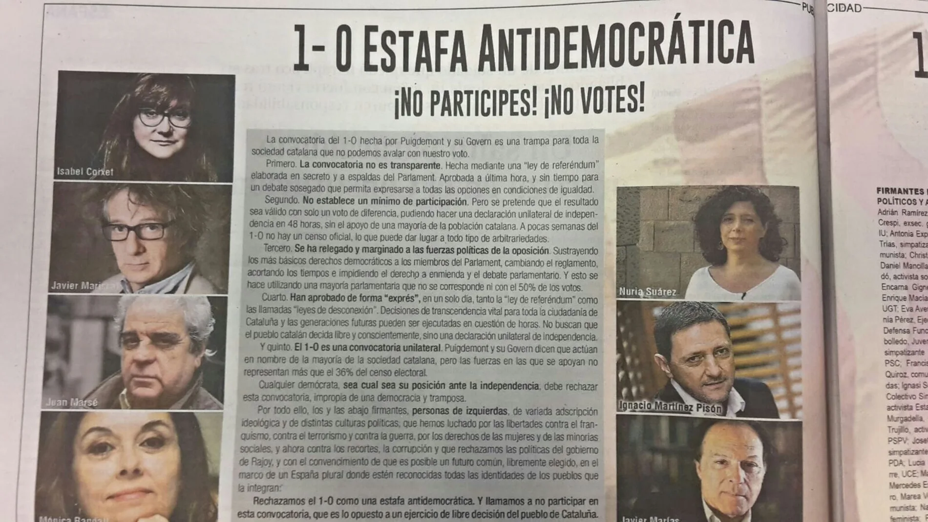 Manifiesto de artistas contra el 1-O Manifiesto de artistas contra el 1-O