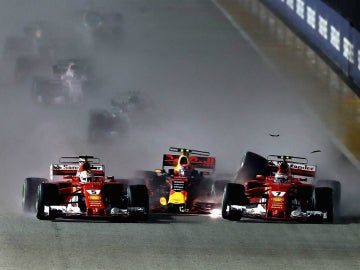 Accidente entre Raikkonen, Vettel y Verstappen