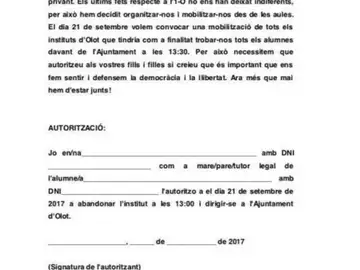 La carta que han enviado los institutos de Olot. La carta que han enviado los institutos de Olot.