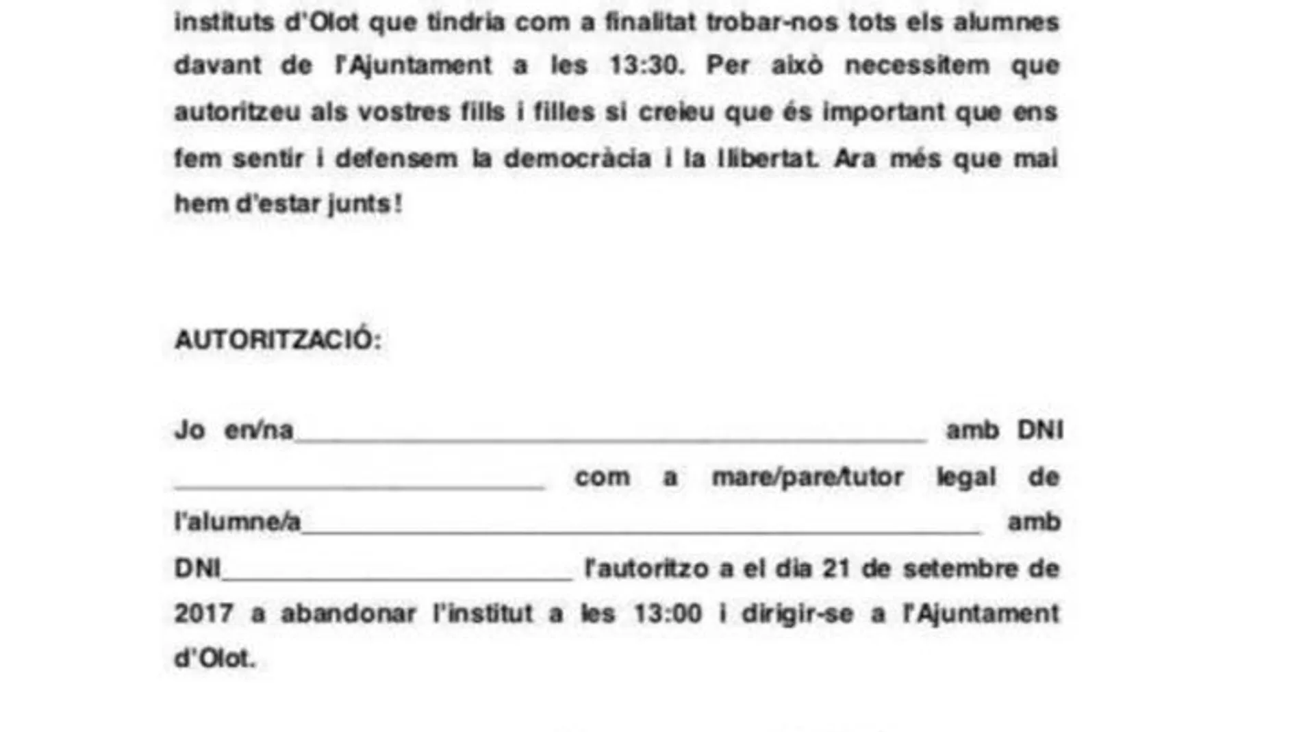 La carta que han enviado los institutos de Olot. La carta que han enviado los institutos de Olot.