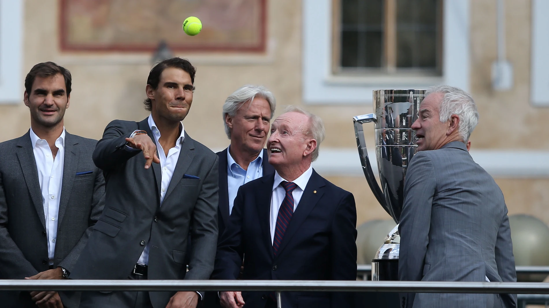 Federer, Nadal, Borg, Rod Laver y John McEnroe, en la presentación de la Laver Cup Federer, Nadal, Borg, Rod Laver y John McEnroe, en la presentación de la Laver Cup