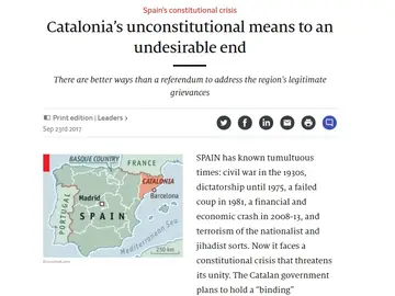 Editorial de 'The Economist' sobre la situación en Cataluña Editorial de 'The Economist' sobre la situación en Cataluña