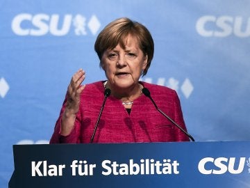 Angela Merkel en un acto de campaña
