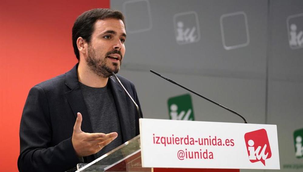 El coordinador federal de IU, Alberto Garzón, durante su intervención en la reunión de la coordinadora federal de IU