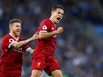 Coutinho celebra su golazo de falta ante el Leicester Coutinho celebra su golazo de falta ante el Leicester