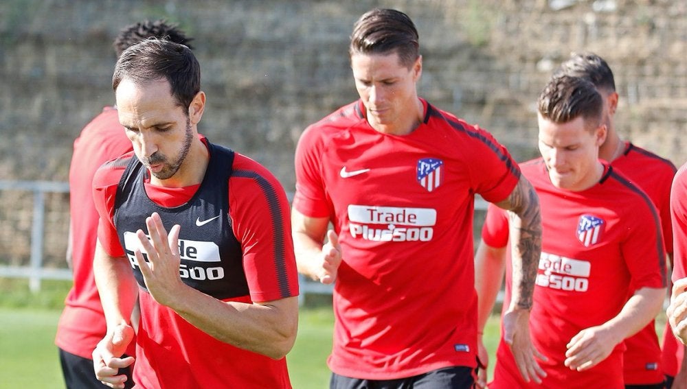 Jugadores del Atlético, en un entrenamiento