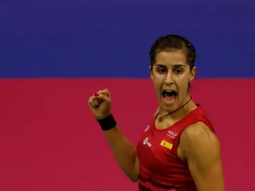 Carolina Marín celebra un triunfo Carolina Marín celebra un triunfo