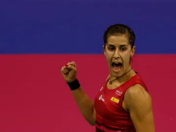 Carolina Marín celebra un triunfo Carolina Marín celebra un triunfo