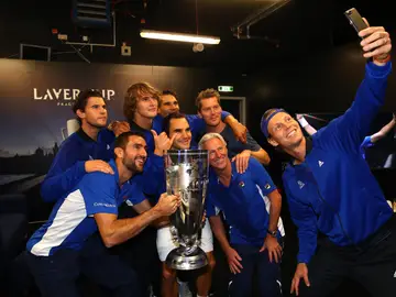Los jugadores del equipo Europa celebran su triunfo en la Laver Cup Los jugadores del equipo Europa celebran su triunfo en la Laver Cup