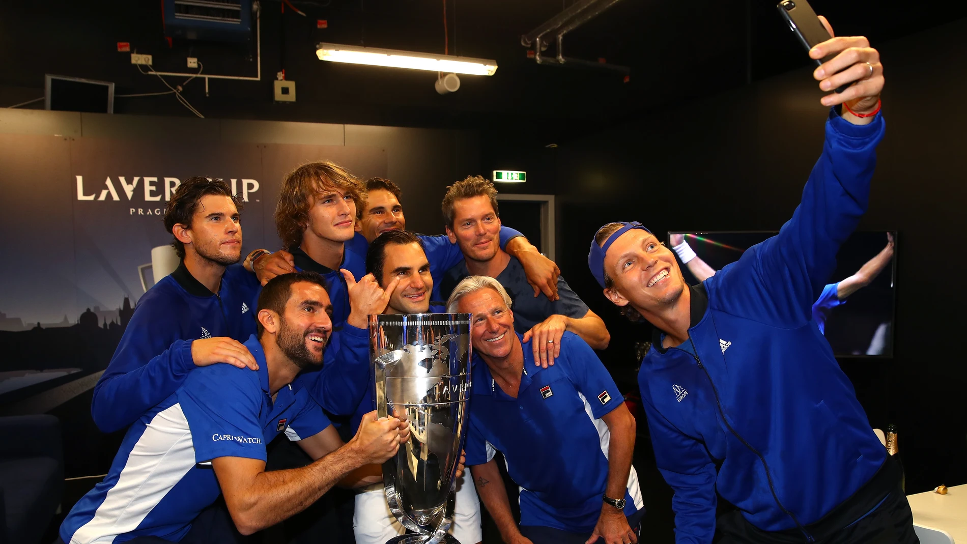 Los jugadores del equipo Europa celebran su triunfo en la Laver Cup Los jugadores del equipo Europa celebran su triunfo en la Laver Cup