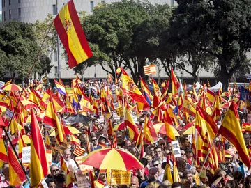 Manifestación con banderas de España Manifestación con banderas de España