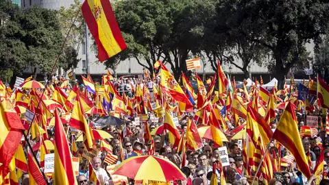 Manifestación con banderas de España Manifestación con banderas de España