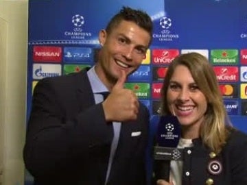 Cristiano Ronaldo, con Susana Guasch tras el Dortmund - Real Madrid