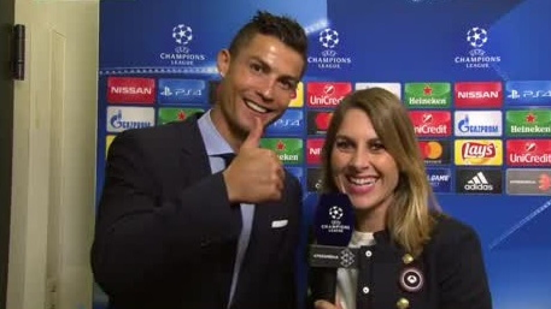 Cristiano Ronaldo, con Susana Guasch tras el Dortmund - Real Madrid