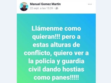 Mensaje de Manuel Gómez en Facebook