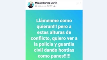 Mensaje de Manuel Gómez en Facebook
