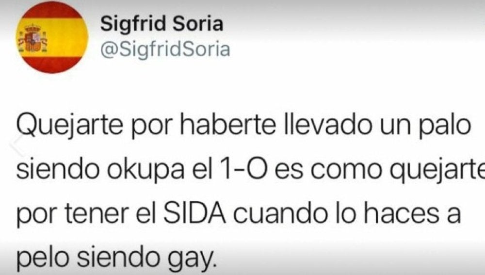 Tuit de Sigfrid Soria, exdiputado del PP