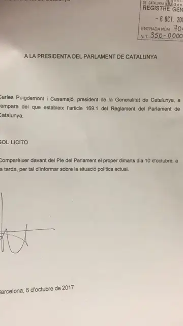 Solicitud de pleno en el Parlament el próximo martes Solicitud de pleno en el Parlament el próximo martes