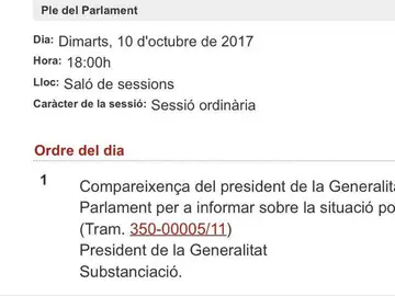 Convocatoria oficial del Pleno del día 10 por Carme Forcadell Convocatoria oficial del Pleno del día 10 por Carme Forcadell