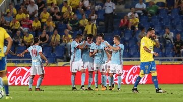 Los jugadores del Celta celebran un gol en el Estadio de Gran Canaria