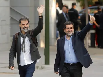 Jordi Cuixart, líder de Òmnium Cultural, y Jordi Sànchez, dirigente de la ANC, en una imagen de archivo. Jordi Cuixart, líder de Òmnium Cultural, y Jordi Sànchez, dirigente de la ANC, en una imagen de archivo.