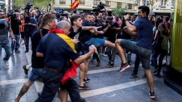 Enfrentamientos entre los asistentes a la tradicional manifestación de entidades de izquierda y nacionalista 