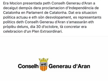 Comunicado del Consejo General de Arán Comunicado del Consejo General de Arán