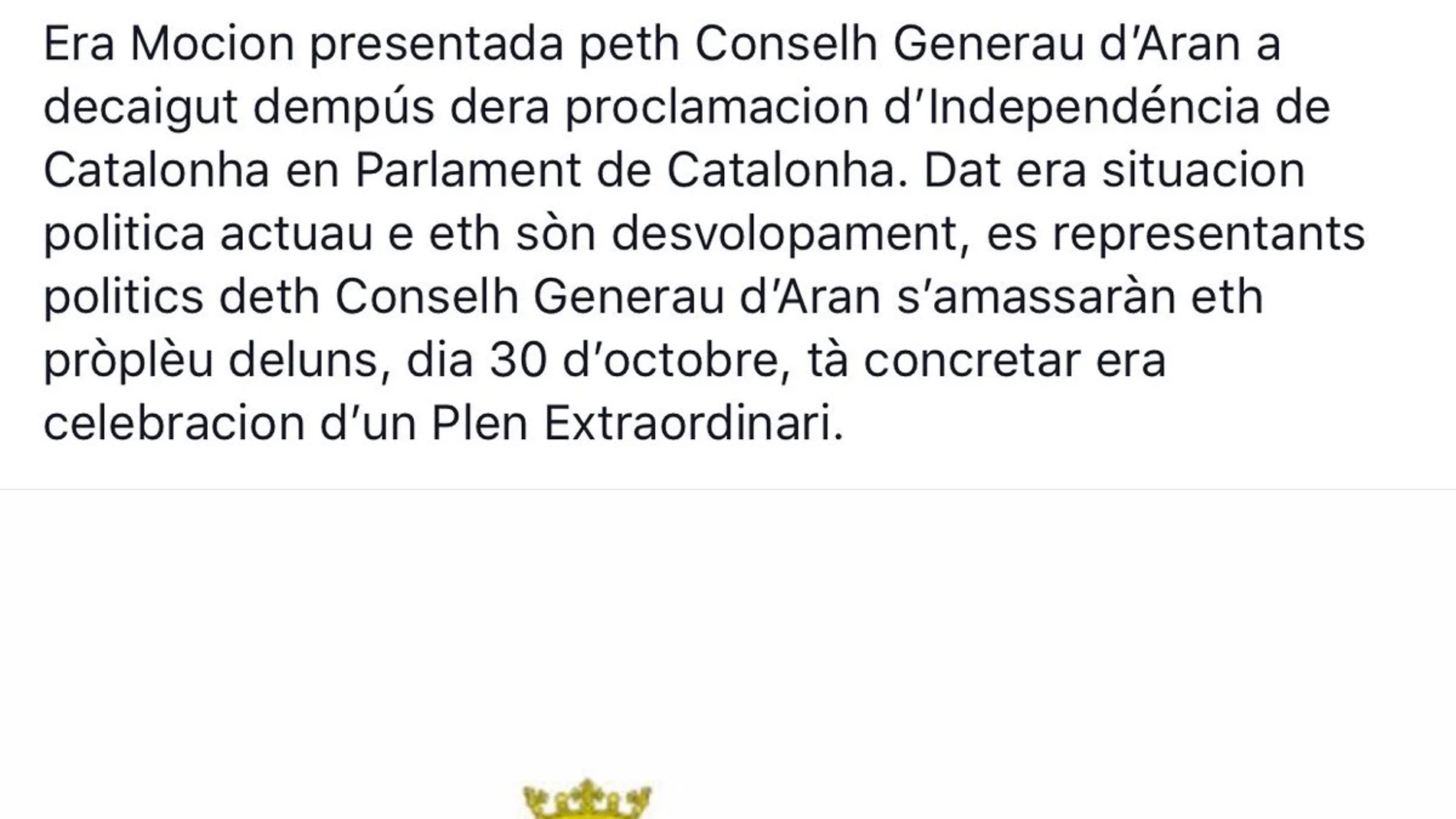 Comunicado del Consejo General de Arán Comunicado del Consejo General de Arán