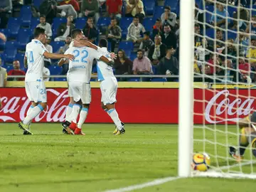Los jugadores del Deportivo celebran uno de los goles contra Las Palmas Los jugadores del Deportivo celebran uno de los goles contra Las Palmas