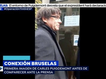 Primeras imágenes de Carles Puigdemont en Bruselas antes de comparecer ante la prensa