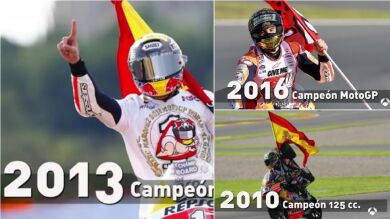 ¿Con qué bandera ha celebrado Marc Márquez cada uno de sus mundiales?