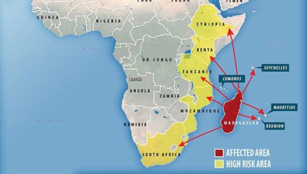 Países a los que puede llegar la peste
