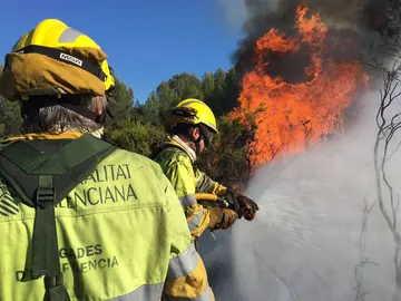 Medios terrestes y aéreos trabajan en la extinción de un incendio forestal en Cabanes Medios terrestes y aéreos trabajan en la extinción de un incendio forestal en Cabanes