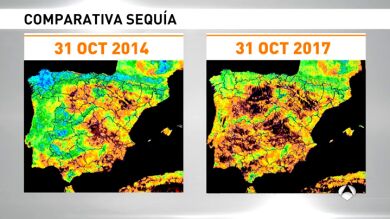 La potente imagen de la Aemet que alerta de la pérdida de vegetación por la sequía en sólo tres años: 
