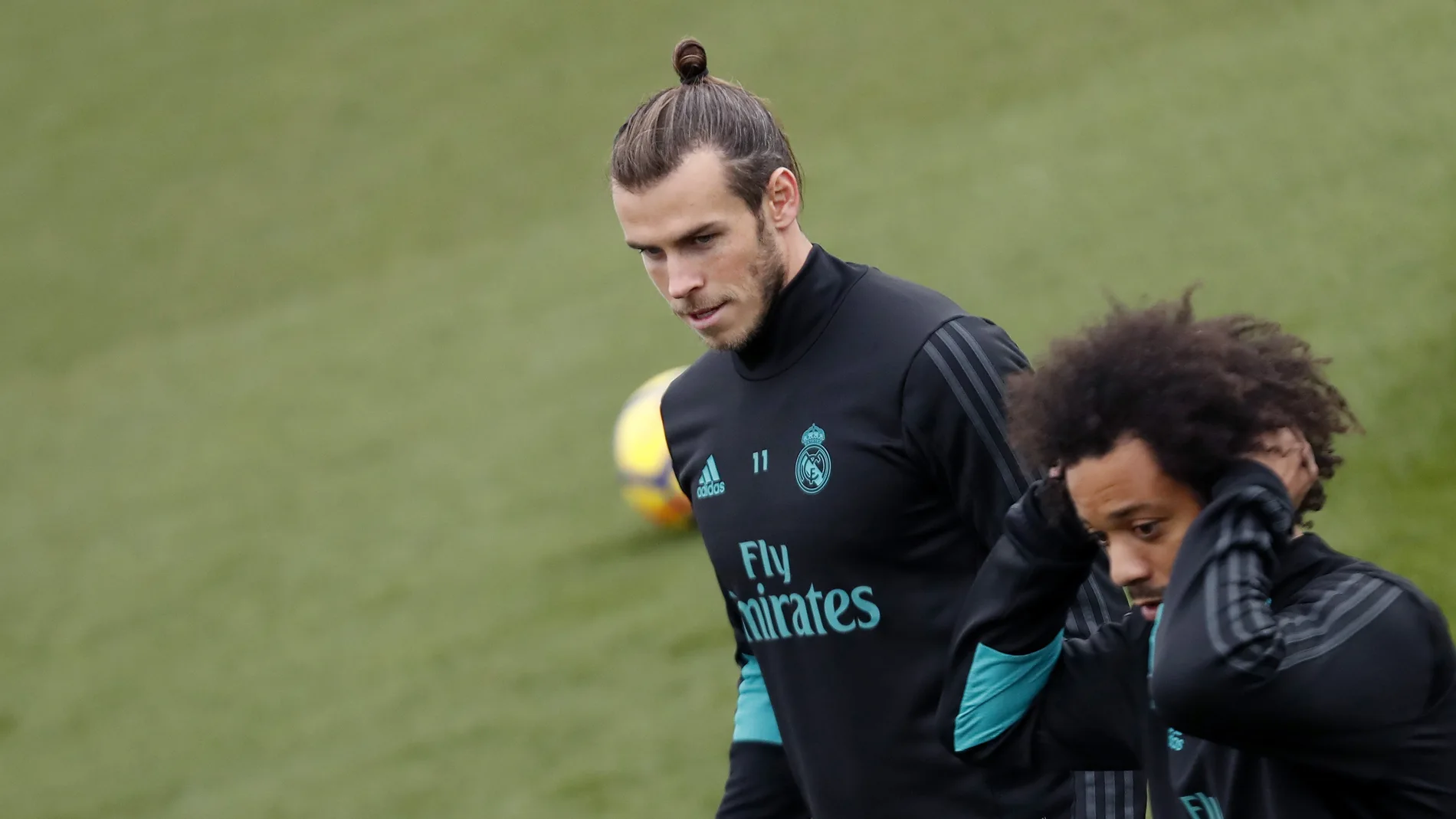 Bale, con Marcelo durante el entrenamiento del Real Madrid Bale, con Marcelo durante el entrenamiento del Real Madrid