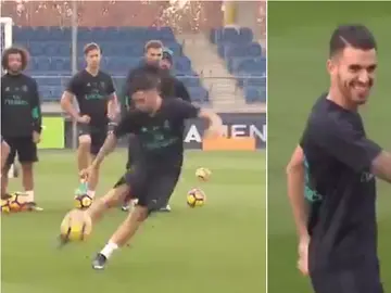 Ceballos y su golazo durante el entrenamiento Ceballos y su golazo durante el entrenamiento
