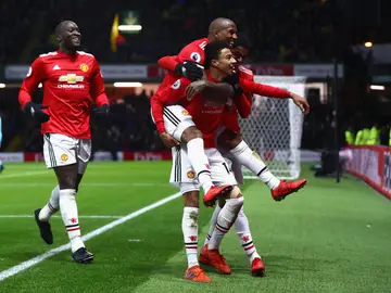 Los jugadores del United celebran un gol ante el Watford Los jugadores del United celebran un gol ante el Watford