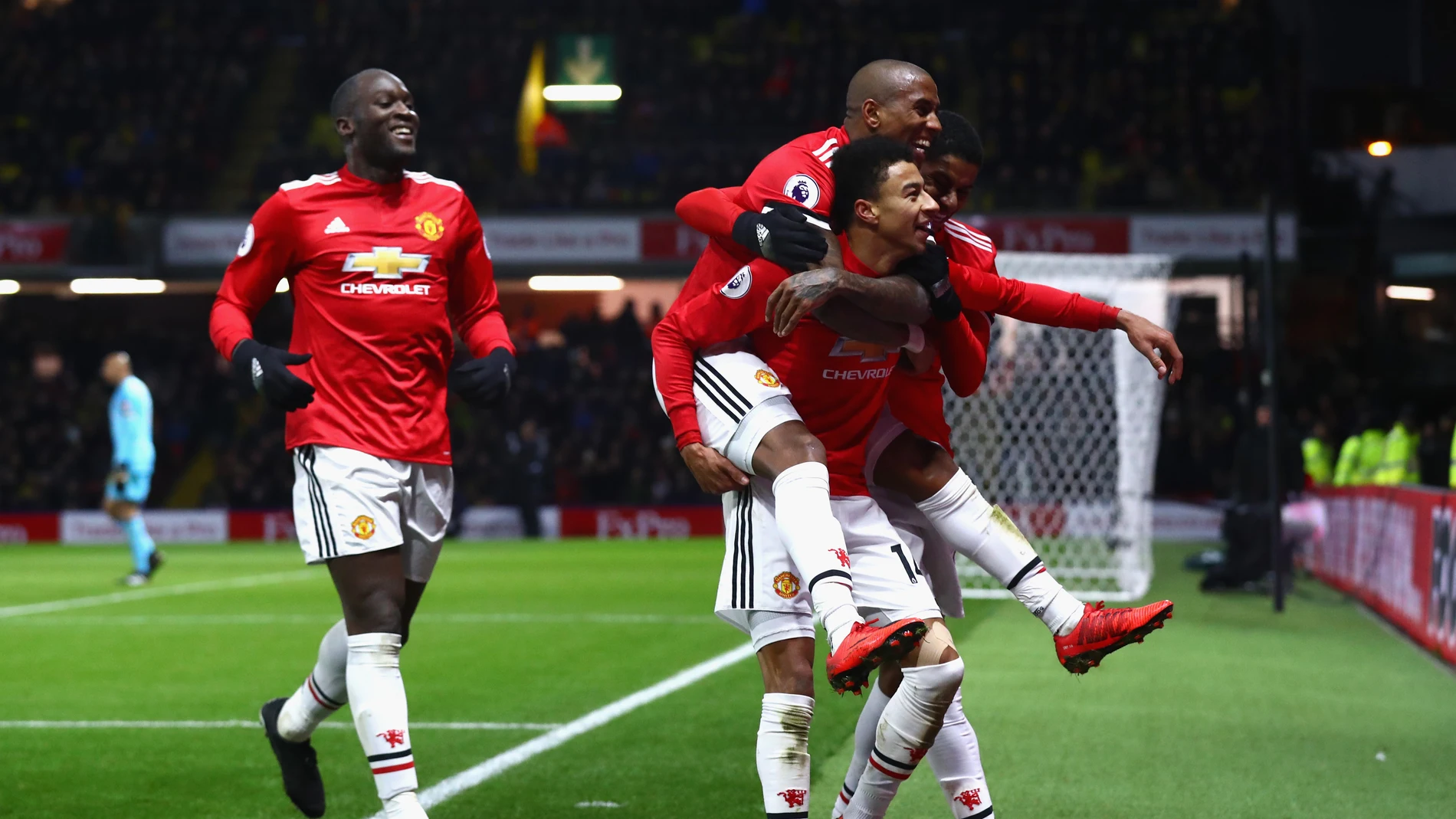 Los jugadores del United celebran un gol ante el Watford Los jugadores del United celebran un gol ante el Watford