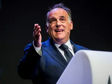 Javier Tebas, en un acto en Bruselas. Javier Tebas, en un acto en Bruselas.