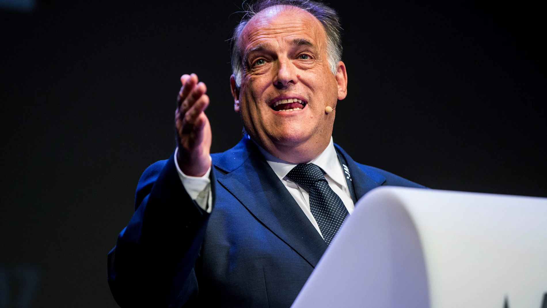 Javier Tebas, en un acto en Bruselas. Javier Tebas, en un acto en Bruselas.
