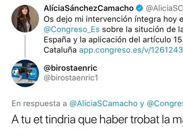 El PP denunciará a un tuitero por escribir a Sánchez Camacho: "A ti te tendría que haber encontrado 'La Manada'" El PP denunciará a un tuitero por escribir a Sánchez Camacho: "A ti te tendría que haber encontrado 'La Manada'"