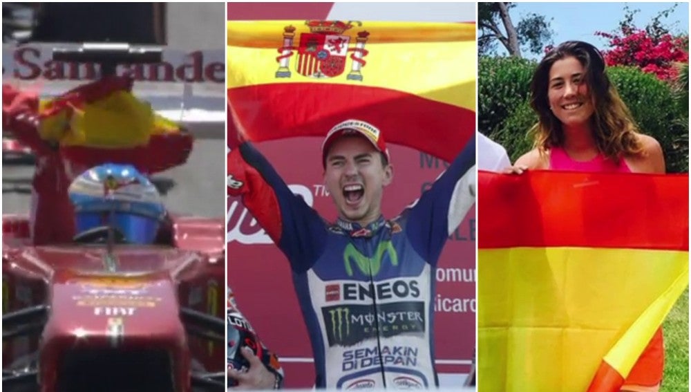 Deportistas luciendo la bandera de España