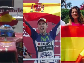 Deportistas luciendo la bandera de España Deportistas luciendo la bandera de España